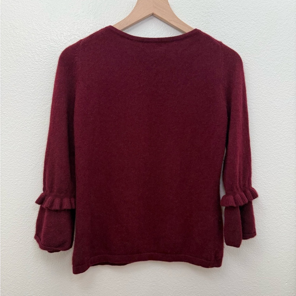 Charter Club Luxury 100% Cashmere Sweater Ruffle Bell Sleeves Burgundy Small - Picture 3 of 8
